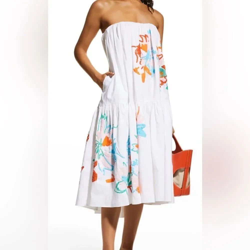 Tanya Taylor Priscilla Strapless Floral Embroidered Midi Dress NWT Size 4